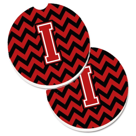 Carolines Treasures Letter I Chevron Black and Red Set of 2 Cup Holder Car Coaster CJ1047-ICARC